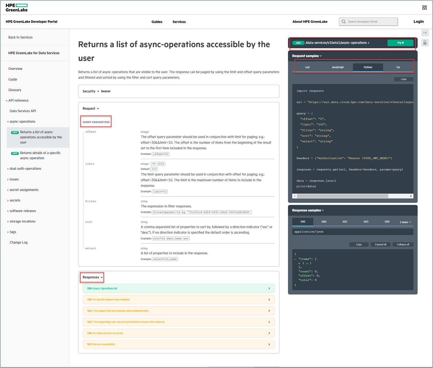 Figure 4 Documentation for Data Services REST API.