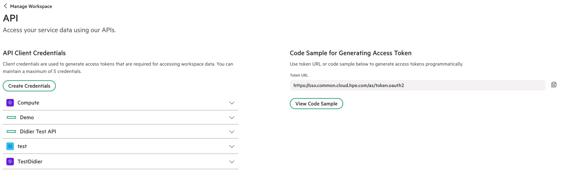 Figure 3: API access management page Figure 3: API access management page