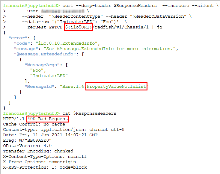 PATCH of an invalid property in a physical iLO 5 PATCH of an invalid property in a physical iLO 5