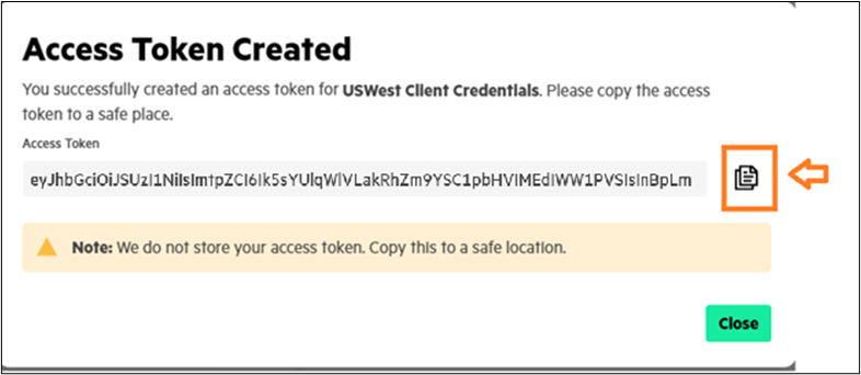 Copy GreenLake Access Token