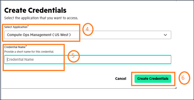 GreenLake Create Credential Dialog