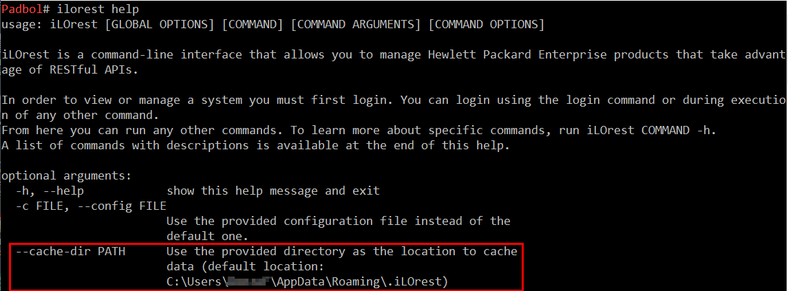 iLOrest default cache directory location iLOrest default cache directory location