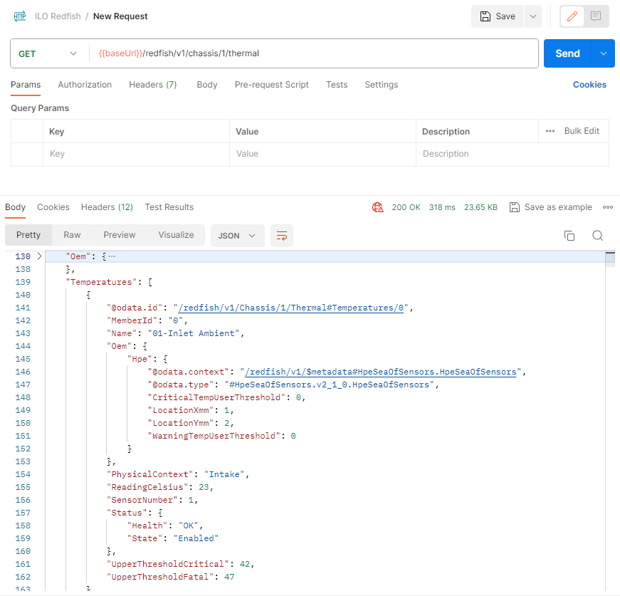 ILO Redfish thermal information (Postman output)