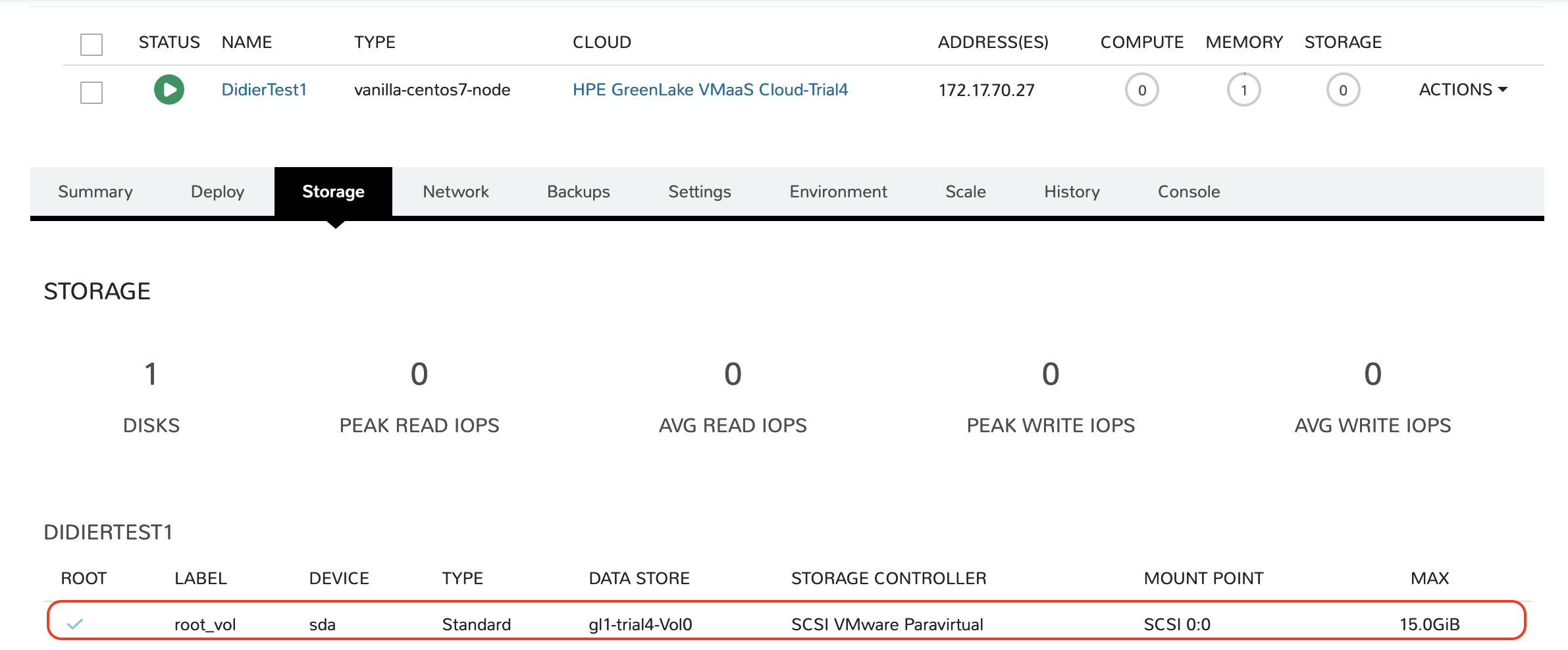 VM was created with one disk: root_vol VM was created with one disk: root_vol
